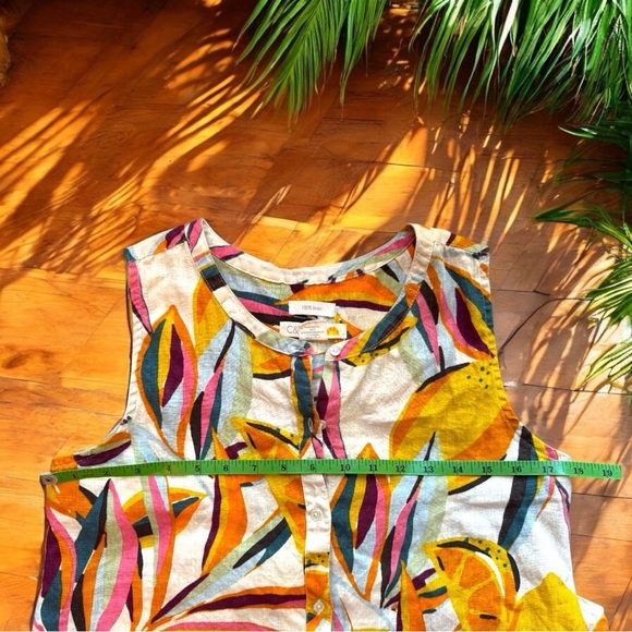 C&C CALIFORNIA 100% Linen Tropical Lemon Print Sleeveless Tunic Top - Medium - Picture 7 of 11